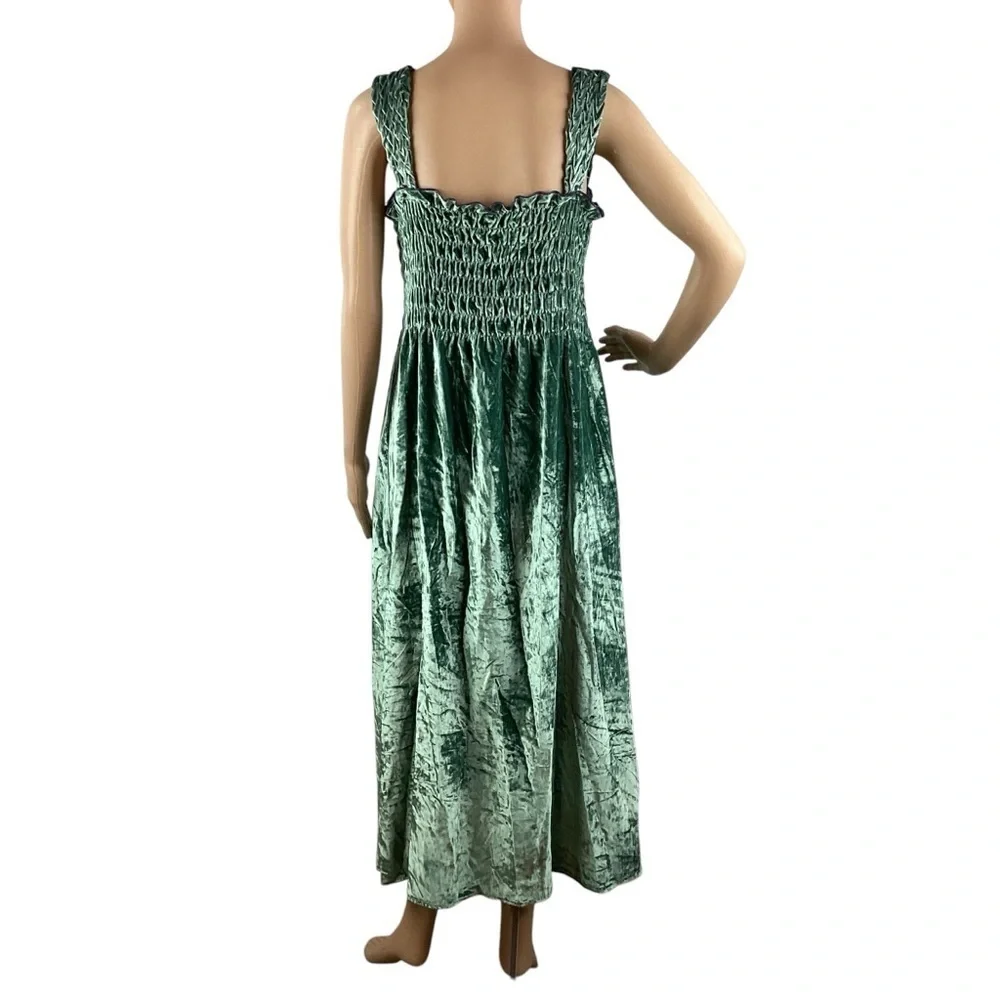Free People Camille Midi Dress Velvet Smocked Boho Sapphire Size M
